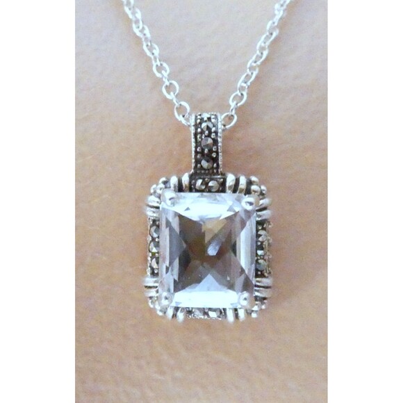 VTG Rock Quartz Crystal Marcasite Sterling Silver Pendant - Picture 2 of 8